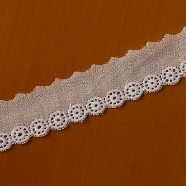 レースのお店 ななか ☆反売り6m巻！幅2cm 車輪柄綿レース 白 日本製