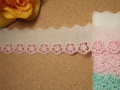 画像1: 【ななかオリジナル】綿レース　ピンク,クリーム、ターコイズ　幅2.5cm花柄　日本製