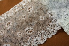 画像1: 【1m110円】ラッセルストレッチレース　オフホワイト黒　幅17.4cm芸術的　３ｍ (1)