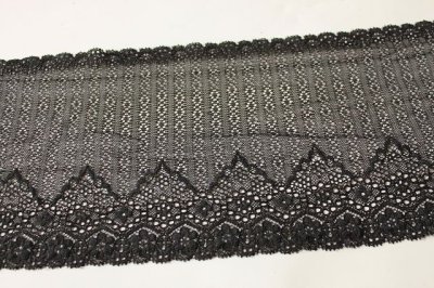 画像1: 【日本製】幅16.5.ｃm透け感のある小花柄ラッセルストレッチレース　ブラック　３ｍ