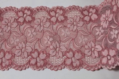 画像1: 【1m110円】ラッセルストレッチレース　ピンク　３m巻幅12.6cm美しい花柄　高品質な日本製