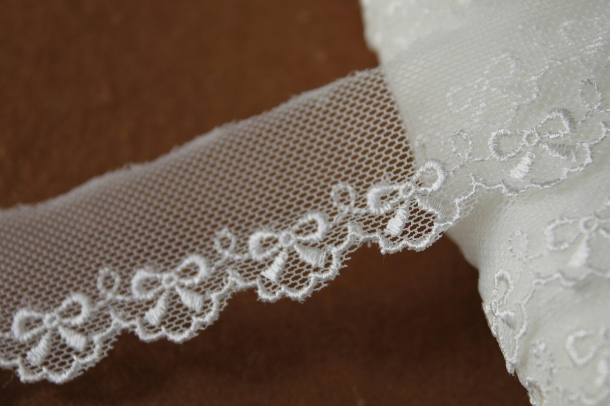 画像7: 【日本製】幅3.3cmキュートなリボン柄チュールレース　オフホワイト　 (7)