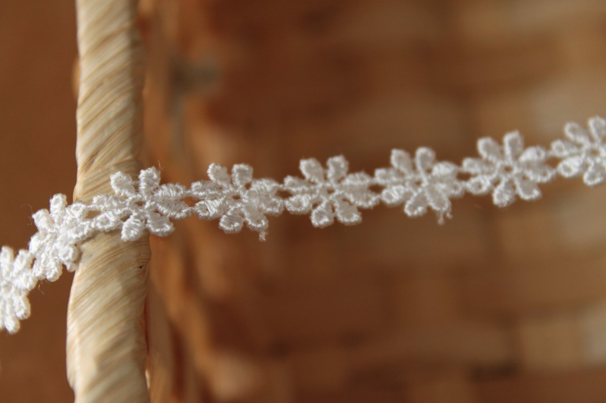 画像5: ケミカルレース　オフホワイト 幅0.8cm繊細な小花柄 日本製　６ｍ巻　日本製 (5)