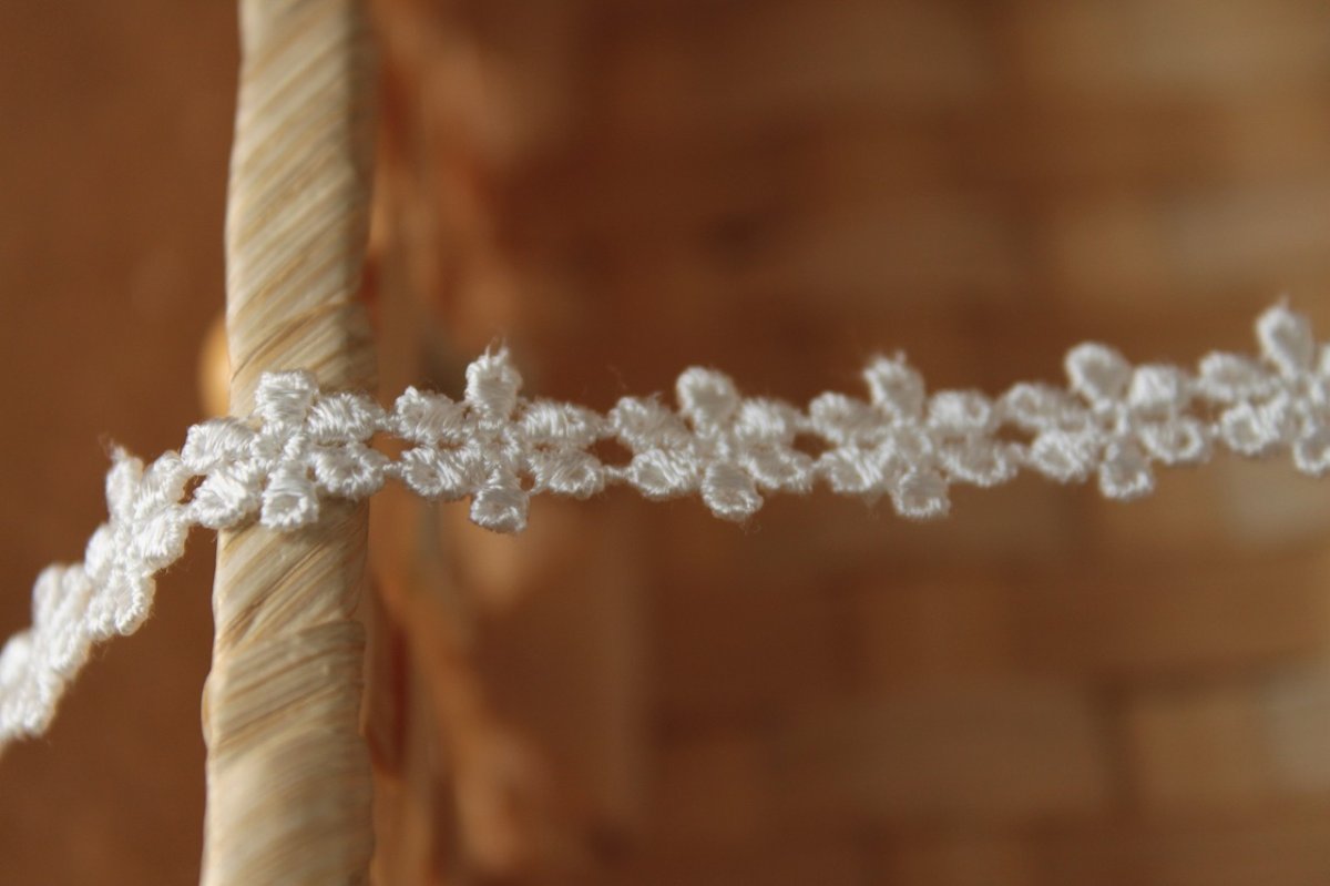 画像2: 【日本製】ケミカルレース　オフホワイト　幅0.9cm繊細な小花柄 (2)