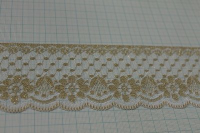 画像1: ラッセルレース　金ラメ／ゴールド　５ｍ！幅6.7cm花柄日本製