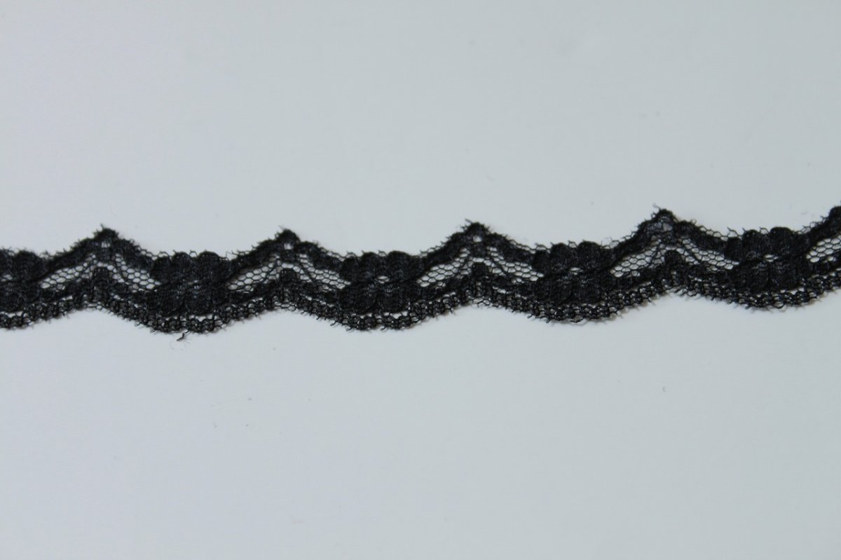 画像2: 【日本製】５ｍ！幅1.2cm小花柄ラッセルレース　黒　日本製 (2)
