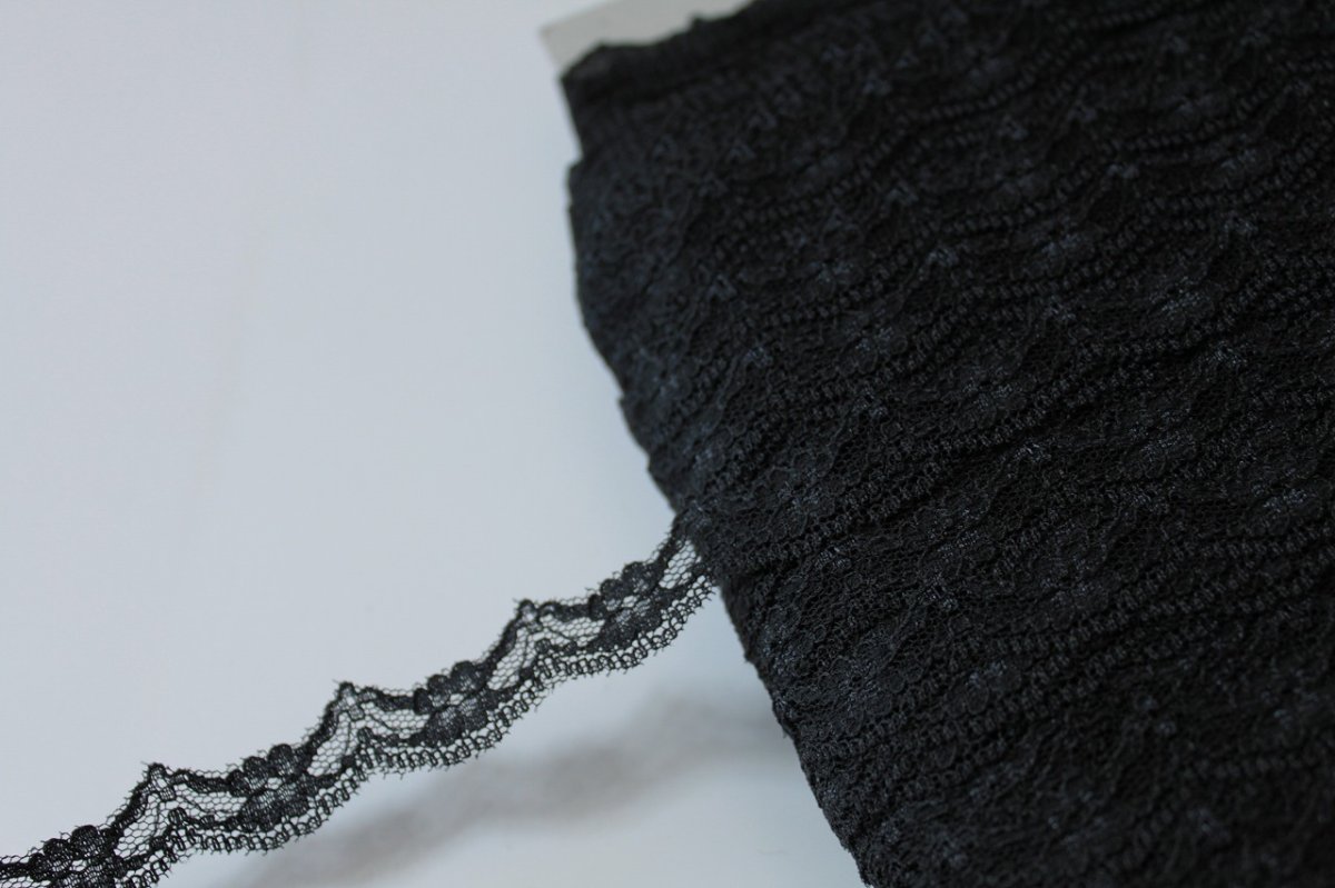 画像5: 【日本製】５ｍ！幅1.2cm小花柄ラッセルレース　黒　日本製 (5)