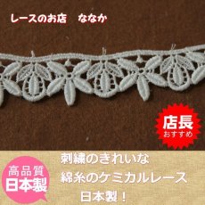 画像1: ３ｍ！幅2.2ｃｍ綺麗な花と葉柄綿ケミカルレース　オフホワイト (1)