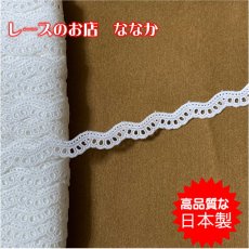 画像1: 3ｍ巻！幅1.1cm美しい刺繍のスカラ柄綿レース　オフホワイト (1)