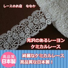 画像1: 1m巻幅4.8cm光沢のある両山花柄ケミカルレース　オフホワイト　日本製 (1)