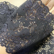 画像5: 【1m110円】ラッセルストレッチレース　黒　3ｍ巻！幅13.6cm薔薇柄 (5)