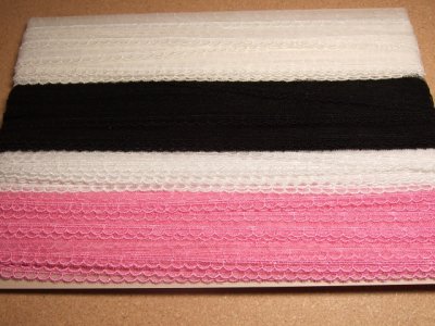 画像3: 送料無料チュールレース 幅1.6cmふわふわスカラ　4色組（黒、ピンク、オフホワイト、ホワイト）計52m巻!