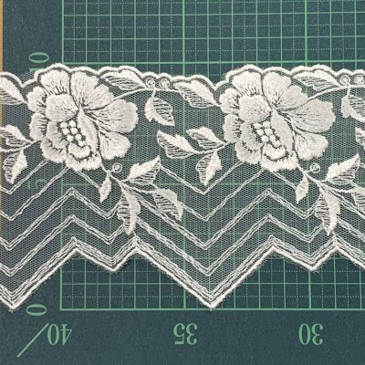 画像1: チュールレース　オフホワイト　両山幅9.8cm薔薇柄　３ｍ巻！