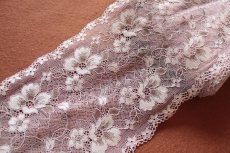 画像2: ラッセルストレッチレース　ピンク　幅16.5cm　花柄　3ｍ巻 (2)