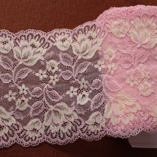 画像1: 【1m110円】ラッセルストレッチレース　ピンク　幅15.6cm　ロマンティックな花柄　 (1)