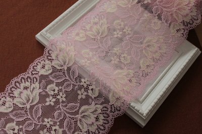 画像2: 【1m110円】ラッセルストレッチレース　ピンク　幅15.6cm　ロマンティックな花柄　