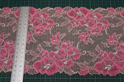画像1: 【1m110円】ラッセルストレッチレース　オレンジ　幅16.6cm　大胆な花柄　５ｍ巻