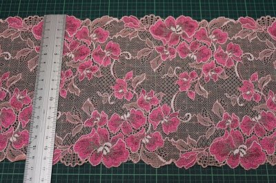 画像1: 【1m110円】ラッセルストレッチレース　オレンジ　幅16.6cm　大胆な花柄　3ｍ巻