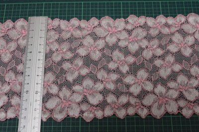 画像1: 【1m110円】ラッセルストレッチレース　ピンク　可愛い小花柄　幅13cm　3ｍ巻