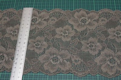 画像1: 【1m110円】ラッセルストレッチレース　ブラウン　幅17.2cm　薔薇柄　3m