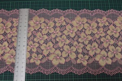 画像1: 【1m110円】ラッセルストレッチレース　ピンク　幅16cm　花柄　５m