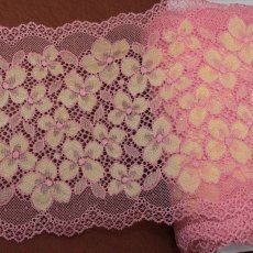 画像1: 【1m110円】ラッセルストレッチレース　ピンク　幅16cm　花柄　５m (1)