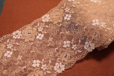 画像4: 【1m110円】ラッセルストレッチレース　ブラウン　幅16.８cm　薔薇柄　５ｍ (4)