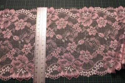 画像1: 【1m110円】ラッセルストレッチレース　ピンク２　幅17.2cm　薔薇柄　3ｍ巻