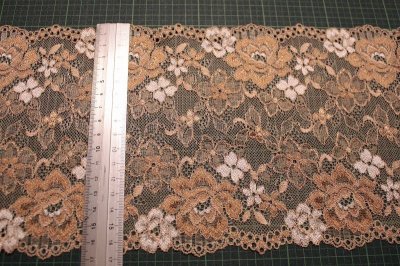 画像1: 【1m110円】ラッセルストレッチレース　ブラウン　幅16.８cm　薔薇柄　５ｍ