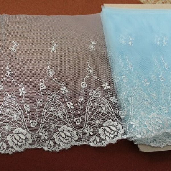 新品 LACE TULE CAMI サックス ミント チュール レースのお店 ななか ☆チュールレース サックスブルー 幅19cm