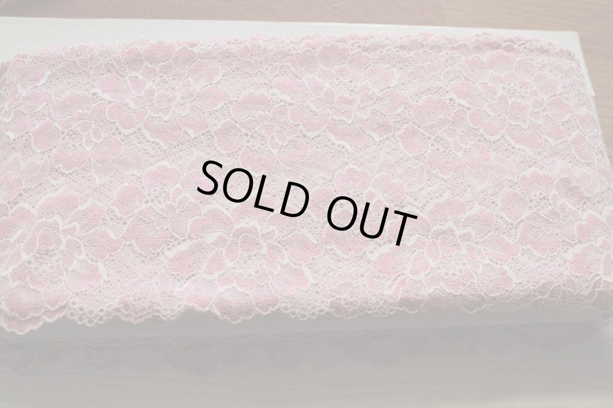 画像6: 【1m110円】ラッセルストレッチレース　ピンク　幅17.2cm　光沢のある薔薇柄　　５ｍ巻 (6)