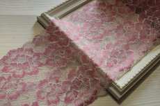 画像5: 【1m110円】ラッセルストレッチレース　ピンク　幅17.2cm　光沢のある薔薇柄　　3ｍ巻 (5)