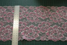 画像3: 【1m110円】ラッセルストレッチレース　ピンク　幅17.2cm　光沢のある薔薇柄　　3ｍ巻 (3)