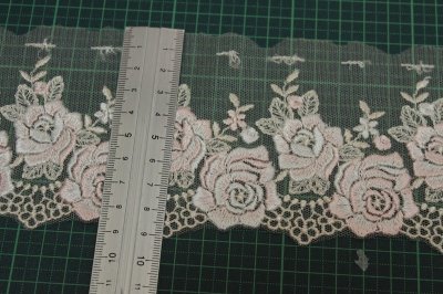 画像1: チュールレース　ベージュ　幅9cm　薔薇柄　刺繍の美しい日本製　