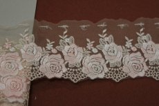 画像3: チュールレース　ベージュ　幅9cm　薔薇柄　刺繍の美しい日本製　 (3)