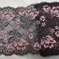 画像1: 【1m110円】ラッセルストレッチレース　ブラウンピンク　幅16.5cm　ロマンティックな花柄　3ｍ巻 (1)