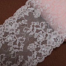 画像1: 【1m110円】ストレッチラッセルレース　ピンク　幅13.3cm　薔薇柄　3ｍ！ (1)