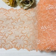 画像1: 【1m110円】ラッセルストレッチレース　オレンジ幅16.9cm　綺麗な花柄　３ｍ (1)