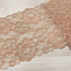 画像6: 【1m110円】ラッセルストレッチレース　ベージュ　　幅17.2cm　光沢のある薔薇柄　　3ｍ巻 (6)