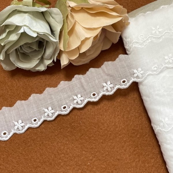 レースのお店 ななか ☆【日本製】綿レース ホワイト 3m巻！幅2.3cm