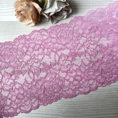 画像1: ストレッチリバーレース 　ローズピンク　幅16.５cm　薔薇柄　3m (1)