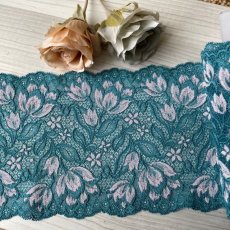 画像2: 【1m110円】ラッセルストレッチレース　グリーンシルバー幅16.1cm　チューリップ風　５ｍ巻 (2)