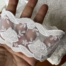 画像8: 1m!幅5.8ｃm綿使用の薔薇柄チュールレース　ホワイト (8)