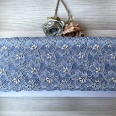 画像7: 【1m110円】ラッセルストレッチレース　デニムブルー　幅12.5cm　光沢のある花柄　　3ｍ巻 (7)