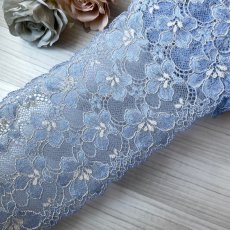 画像5: 【1m110円】ラッセルストレッチレース　デニムブルー　幅12.5cm　光沢のある花柄　　3ｍ巻 (5)