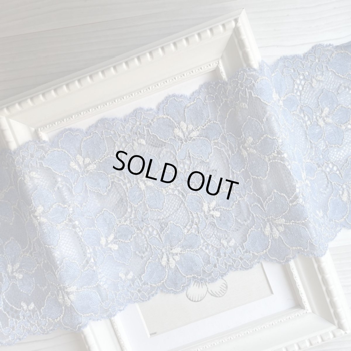 画像4: 【1m110円】ラッセルストレッチレース　デニムブルー　幅12.5cm　光沢のある花柄　　５ｍ巻 (4)