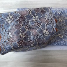 画像6: 【1m110円】ラッセルストレッチレース　デニムブルー　幅12.5cm　光沢のある花柄　　3ｍ巻 (6)