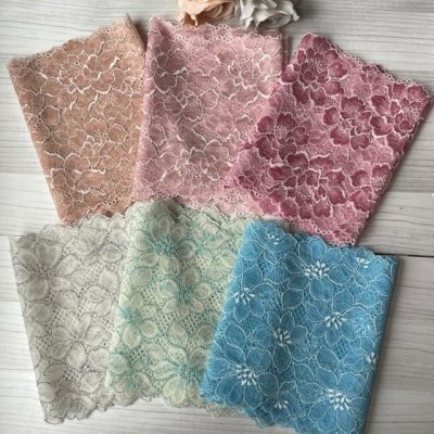 画像3: 【送料無料】日本製春らしい幅広ラッセルストレッチレースm(1m×6色)セット