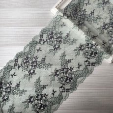 画像1: 【1m200円】ラッセルストレッチレース　グリーン　幅19cm　メタリックな花柄　３ｍ巻　日本製 (1)