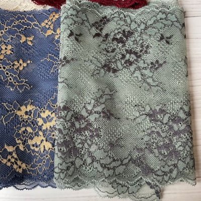 画像3: 【1m200円】ラッセルストレッチレース　グリーン　幅19cm　メタリックな花柄　３ｍ巻　日本製